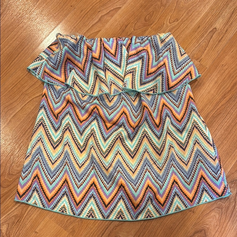 Ocean Drive Blue and Orange Strapless Ruffled Mini Tank Top Sz S